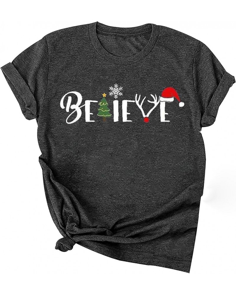 Women Christmas Believe T-Shirt Christmas Short Sleeve Shirt Graphic Print Casual Shirts Tee Tops P5 $11.19 T-Shirts