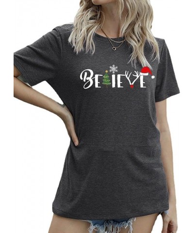 Women Christmas Believe T-Shirt Christmas Short Sleeve Shirt Graphic Print Casual Shirts Tee Tops P5 $11.19 T-Shirts