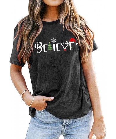 Women Christmas Believe T-Shirt Christmas Short Sleeve Shirt Graphic Print Casual Shirts Tee Tops P5 $11.19 T-Shirts