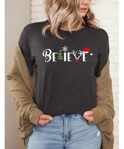 Women Christmas Believe T-Shirt Christmas Short Sleeve Shirt Graphic Print Casual Shirts Tee Tops P5 $11.19 T-Shirts