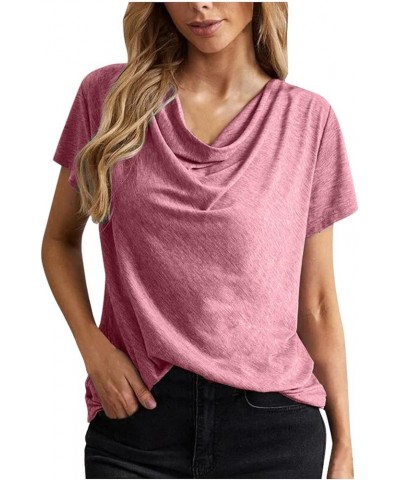 Women Tops Dressy Casual, Summer Trendy 2023 Plain/Graphic Short Sleeve T Shirts,Cowl Neck/O Neck/V Neck Blouses A-pink $7.87...