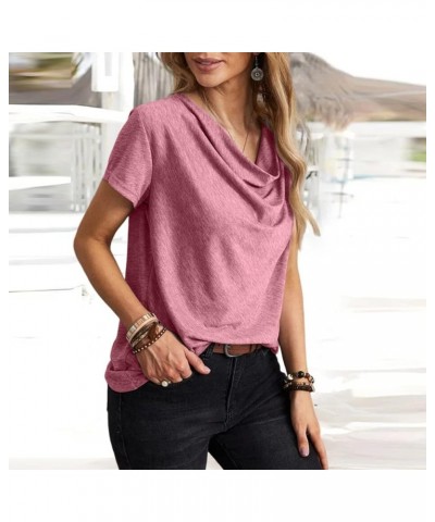 Women Tops Dressy Casual, Summer Trendy 2023 Plain/Graphic Short Sleeve T Shirts,Cowl Neck/O Neck/V Neck Blouses A-pink $7.87...