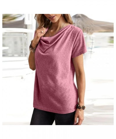 Women Tops Dressy Casual, Summer Trendy 2023 Plain/Graphic Short Sleeve T Shirts,Cowl Neck/O Neck/V Neck Blouses A-pink $7.87...