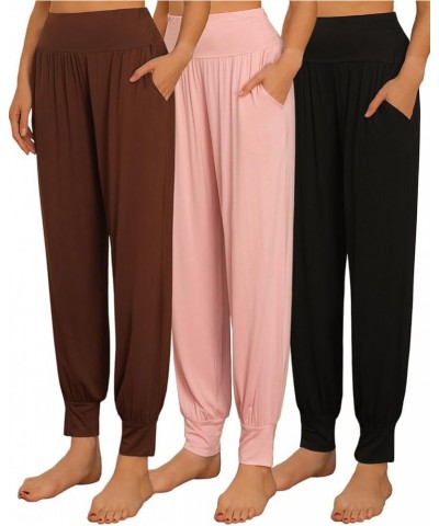 3 Pack Women's Cozy Yoga Joggers Pants Loose High Waisted Workout Sweatpants Comfy Lounge Pants with Pockets Black/Pink/Coffe...