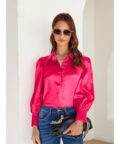 Satin Button Down Blouse Women: Silk Spring Long Sleeve Shirt - Elegant Dressy Tops - Fall Loose Casual Outfit Pink $12.00 Bl...