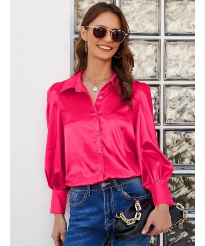 Satin Button Down Blouse Women: Silk Spring Long Sleeve Shirt - Elegant Dressy Tops - Fall Loose Casual Outfit Pink $12.00 Bl...