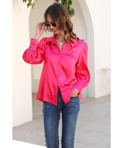 Satin Button Down Blouse Women: Silk Spring Long Sleeve Shirt - Elegant Dressy Tops - Fall Loose Casual Outfit Pink $12.00 Bl...