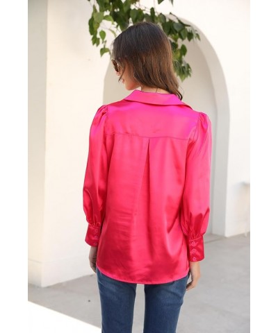 Satin Button Down Blouse Women: Silk Spring Long Sleeve Shirt - Elegant Dressy Tops - Fall Loose Casual Outfit Pink $12.00 Bl...