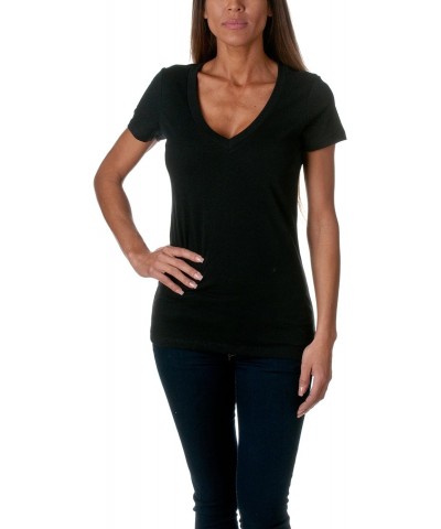 Ladies' CVC Deep V L BLACK $9.20 T-Shirts