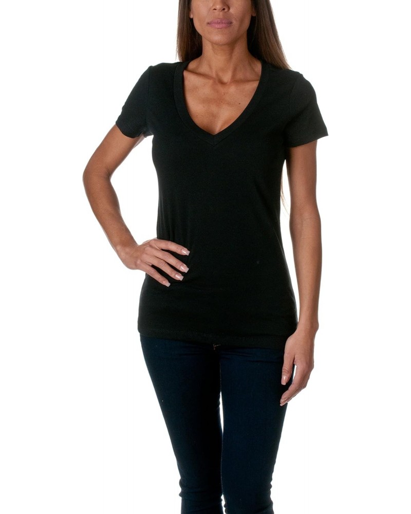 Ladies' CVC Deep V L BLACK $9.20 T-Shirts