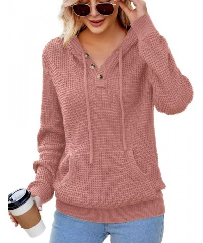 Women Fall Hoodies Sweater Knit V Neck Tops Oversized Fashion Pullover Casual Long Sleeve Shirts with Pockets Pink $25.36 Swe...