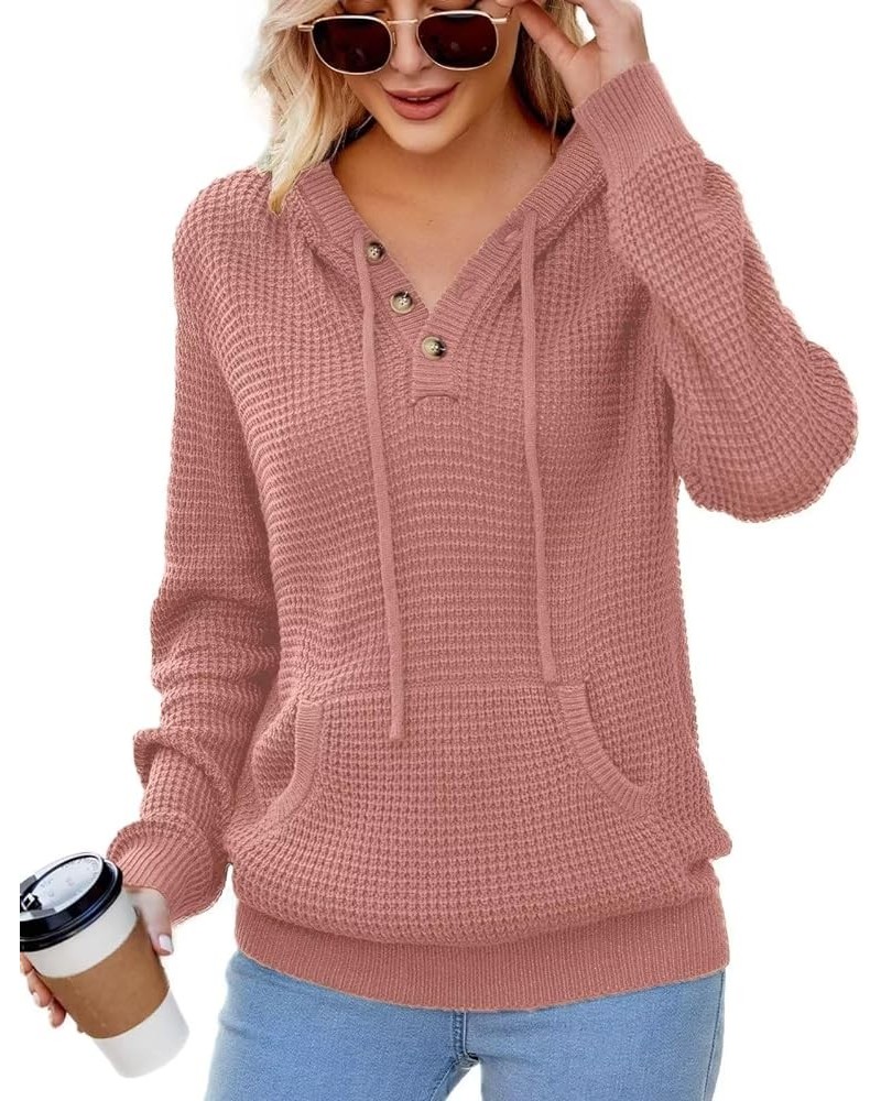 Women Fall Hoodies Sweater Knit V Neck Tops Oversized Fashion Pullover Casual Long Sleeve Shirts with Pockets Pink $25.36 Swe...