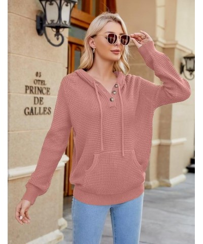 Women Fall Hoodies Sweater Knit V Neck Tops Oversized Fashion Pullover Casual Long Sleeve Shirts with Pockets Pink $25.36 Swe...