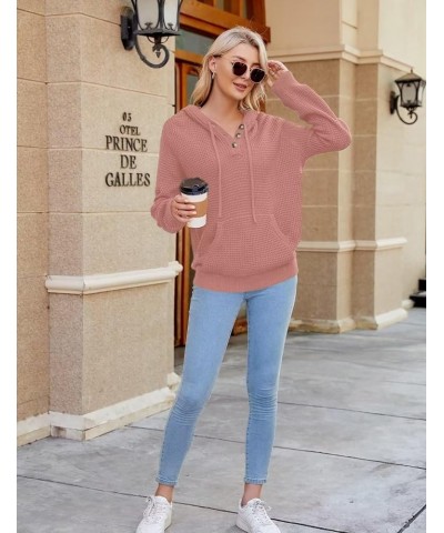 Women Fall Hoodies Sweater Knit V Neck Tops Oversized Fashion Pullover Casual Long Sleeve Shirts with Pockets Pink $25.36 Swe...