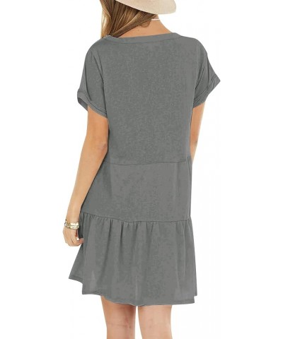 Women's Summer Casual Dresses Short Sleeve Loose Ruffle Swing Pockets T Shirt Dress Grey $17.50 Dresses