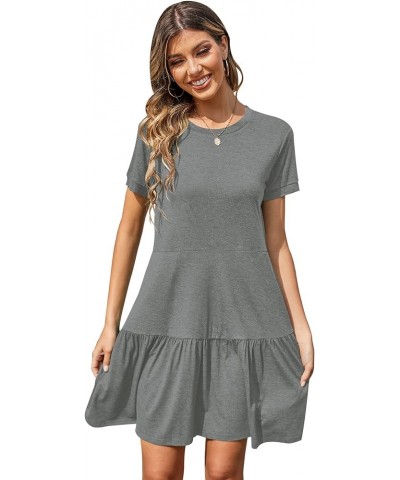 Women's Summer Casual Dresses Short Sleeve Loose Ruffle Swing Pockets T Shirt Dress Grey $17.50 Dresses