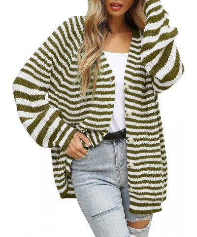 Women's Colorblock Striped Ribbed Knit Cardigan Slim V-Neck Long Sleeve Button Casual Popcorn Cardigans Sweater for Women Gre...