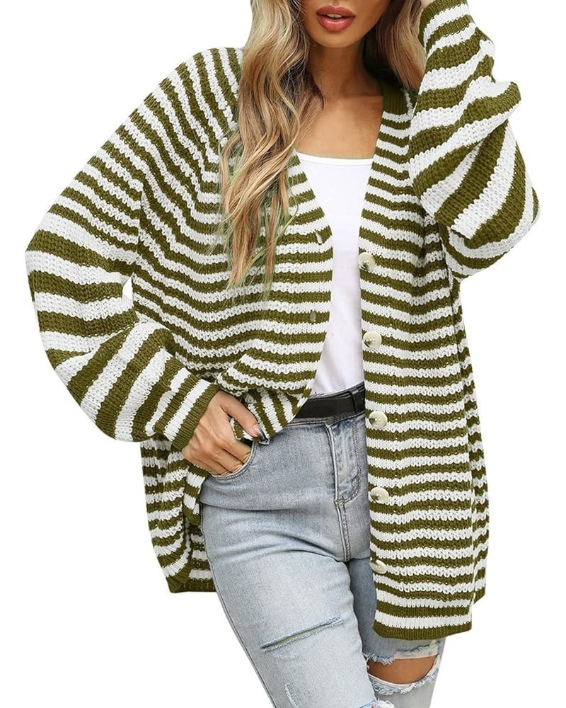 Women's Colorblock Striped Ribbed Knit Cardigan Slim V-Neck Long Sleeve Button Casual Popcorn Cardigans Sweater for Women Gre...