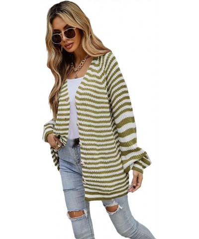 Women's Colorblock Striped Ribbed Knit Cardigan Slim V-Neck Long Sleeve Button Casual Popcorn Cardigans Sweater for Women Gre...