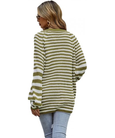 Women's Colorblock Striped Ribbed Knit Cardigan Slim V-Neck Long Sleeve Button Casual Popcorn Cardigans Sweater for Women Gre...