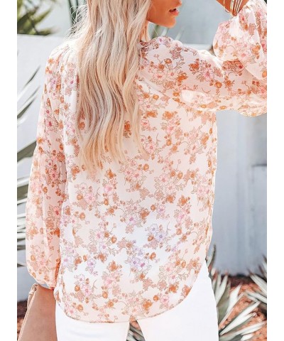 Women's Casual Boho Floral Print V Neck Long Sleeve Loose Blouses Shirts Tops White $13.46 Blouses