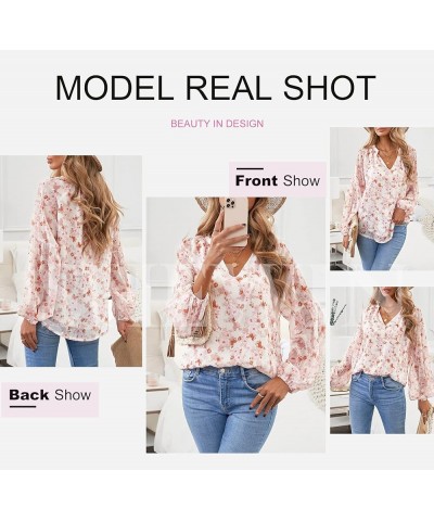 Women's Casual Boho Floral Print V Neck Long Sleeve Loose Blouses Shirts Tops White $13.46 Blouses