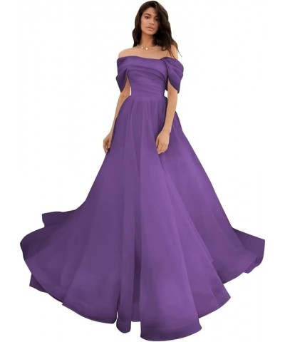 Tulle Prom Dresses for Women Balll Gown Off Shoulder Long Wedding Quinceanera Dresses Purple $38.99 Dresses