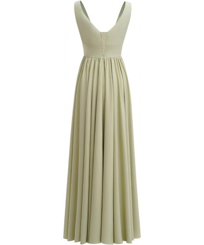 Deep V-Neck Satin Bridesmaid Dresses with Slit Long Prom Dress for Women A Line Formal Evening Gown Sage Green $24.50 Dresses