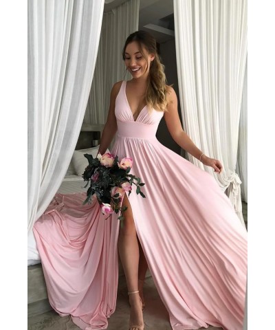 Deep V-Neck Satin Bridesmaid Dresses with Slit Long Prom Dress for Women A Line Formal Evening Gown Sage Green $24.50 Dresses