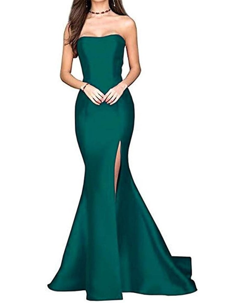 Women's Strapless Evening Dresses High Side Slit Mermaid Prom Dresses Teal $24.40 Dresses