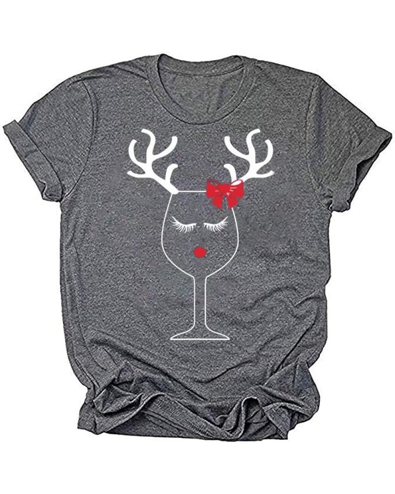 Womens Reindeer Alcohol Christmas Shirts Dasher Dancer Prancer Vixen Moscato Vodka Tequila Blitzen Xmas Graphic Tees Tops Gre...