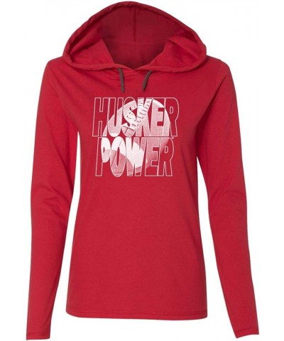 Women's Nebraska Shirts - Long Sleeve Hooded Tshirts Husker Power Football - Red $22.11 T-Shirts