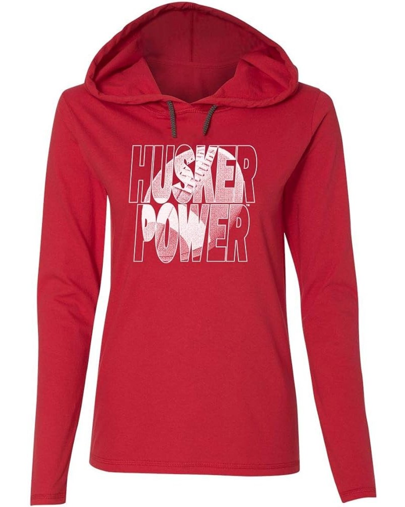 Women's Nebraska Shirts - Long Sleeve Hooded Tshirts Husker Power Football - Red $22.11 T-Shirts