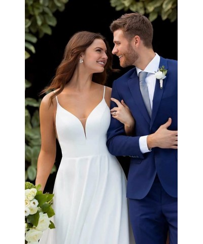 A line Satin Prom Dresses V Neck Long Ball Gowns Simple Wedding Dresses Rose Red $44.59 Dresses