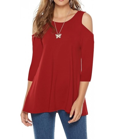 Women's Casual Cold Shoulder Tunic Tops Loose Blouse 3/4 Sleeve Shirts Watermelon Red $8.69 Blouses