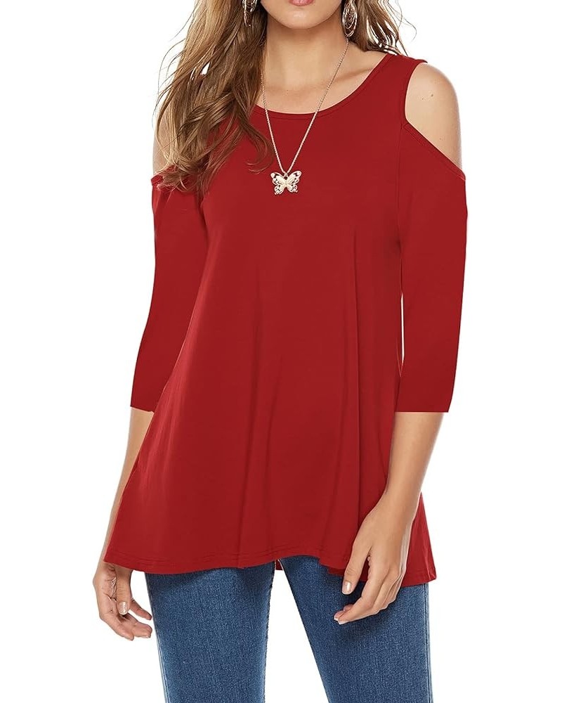 Women's Casual Cold Shoulder Tunic Tops Loose Blouse 3/4 Sleeve Shirts Watermelon Red $8.69 Blouses