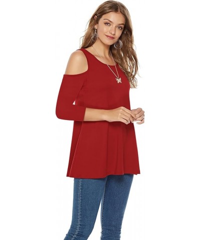 Women's Casual Cold Shoulder Tunic Tops Loose Blouse 3/4 Sleeve Shirts Watermelon Red $8.69 Blouses