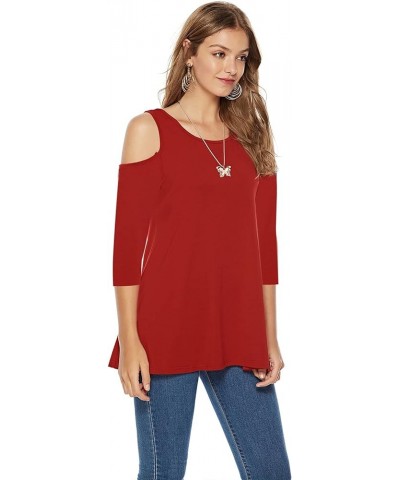 Women's Casual Cold Shoulder Tunic Tops Loose Blouse 3/4 Sleeve Shirts Watermelon Red $8.69 Blouses