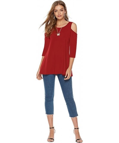 Women's Casual Cold Shoulder Tunic Tops Loose Blouse 3/4 Sleeve Shirts Watermelon Red $8.69 Blouses