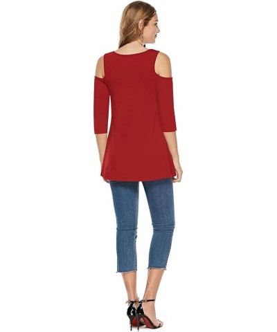 Women's Casual Cold Shoulder Tunic Tops Loose Blouse 3/4 Sleeve Shirts Watermelon Red $8.69 Blouses