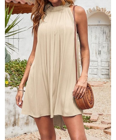 Women's 2024 Summer Halter Neck Sleeveless Mini Dress Loose Tank Top Pleated Flowy Short Beach Dress Sundress Apricot $22.44 ...