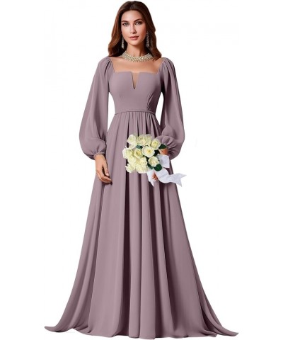 Long Sleeve Bridesmaid Dresses for Women Square Neck Chiffon Formal Evening Gown Wisteria $24.75 Dresses