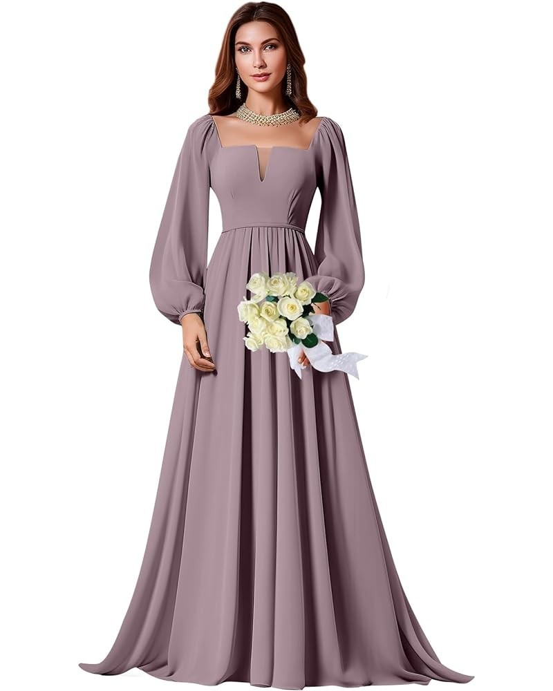 Long Sleeve Bridesmaid Dresses for Women Square Neck Chiffon Formal Evening Gown Wisteria $24.75 Dresses