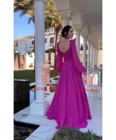 Long Sleeve Bridesmaid Dresses for Women Square Neck Chiffon Formal Evening Gown Wisteria $24.75 Dresses