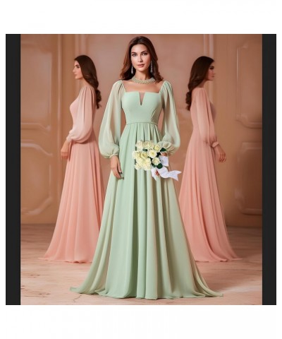 Long Sleeve Bridesmaid Dresses for Women Square Neck Chiffon Formal Evening Gown Wisteria $24.75 Dresses