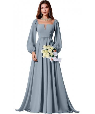 Long Sleeve Bridesmaid Dresses for Women Square Neck Chiffon Formal Evening Gown Wisteria $24.75 Dresses