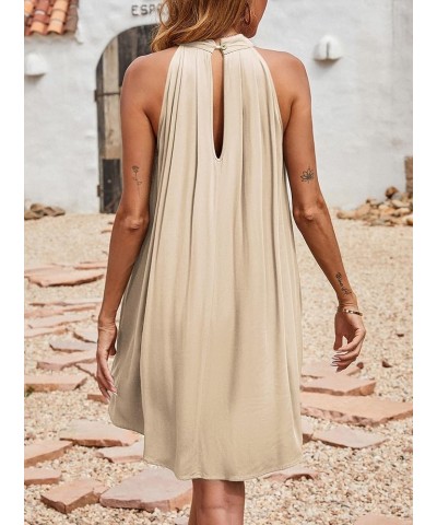 Women's 2024 Summer Halter Neck Sleeveless Mini Dress Loose Tank Top Pleated Flowy Short Beach Dress Sundress Apricot $22.44 ...