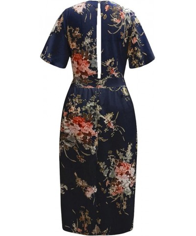 Plus Size Floral Dress Women Casual Sleeve V-Neck Short Printed Plus Size Dress Oversized Loose Dress Sundress A3-navy $10.65...