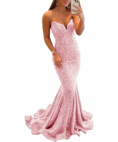 Sequin Mermaid Prom Dresses Sparkly Long V Neck Bodycon Backless Formal Evening Party Gown for Women Dusty Rose $27.30 Dresses