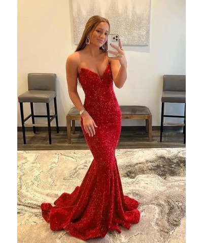 Sequin Mermaid Prom Dresses Sparkly Long V Neck Bodycon Backless Formal Evening Party Gown for Women Dusty Rose $27.30 Dresses